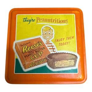 Vintage Reese's Peanut Butter Cup Tin Trinket Box Peanutricious Embossed 1997